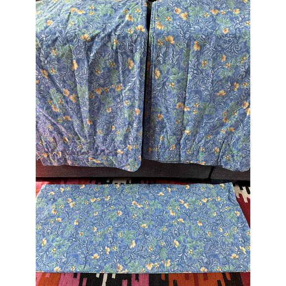 Vintage Sheridan Australia Blue Floral Lined 2 Drapes Curtains/ Valance Set 3 - Picture 12 of 16